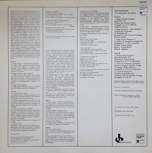 Various : Rajasthan / Les Musiciens Du Désert (LP, RE)