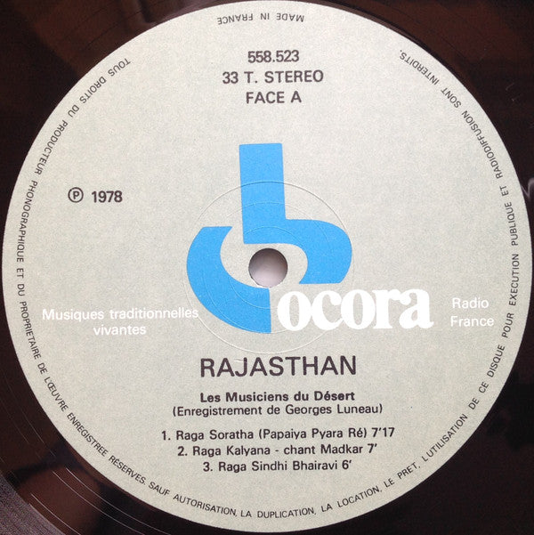Various : Rajasthan / Les Musiciens Du Désert (LP, RE)