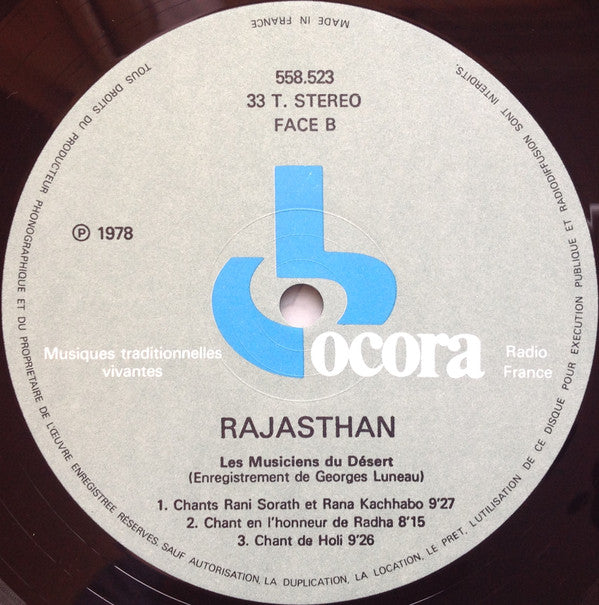 Various : Rajasthan / Les Musiciens Du Désert (LP, RE)