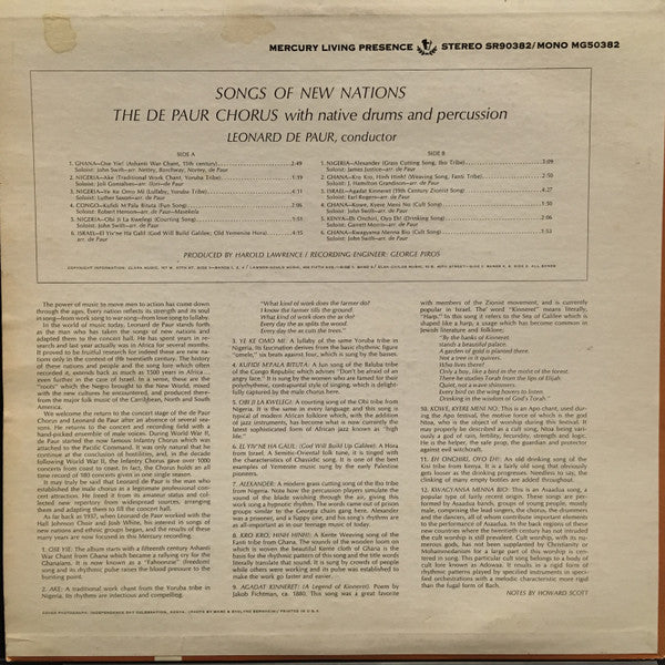 The De Paur Chorus : The Songs Of New Nations (LP, Mono)
