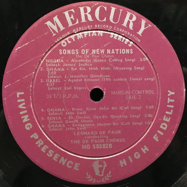 The De Paur Chorus : The Songs Of New Nations (LP, Mono)