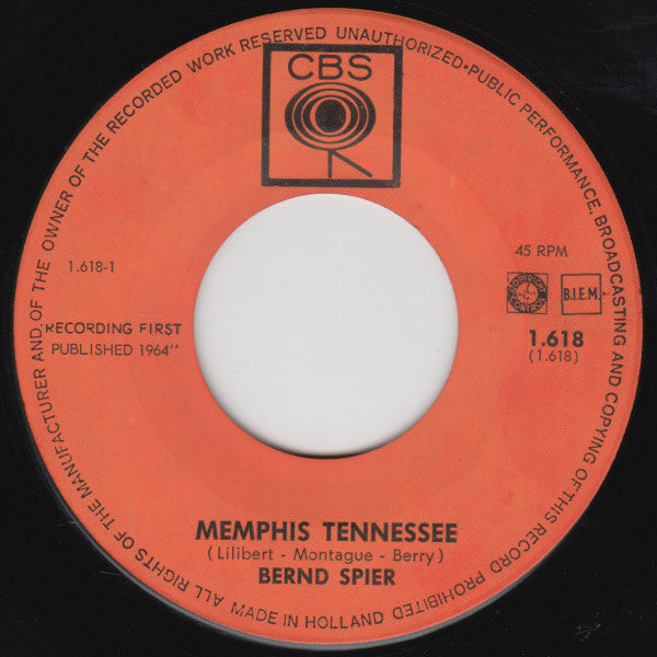 Bernd Spier : Memphis Tennessee (7", Single, Blu)
