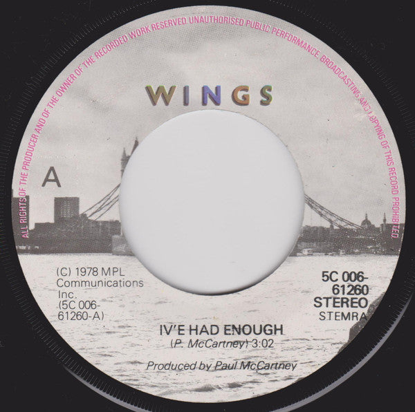 Wings (2) : I've Had Enough / Deliver Your Children (7", Single)