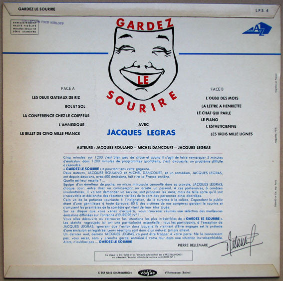 Jacques Legras : Gardez Le Sourire (LP, Album)