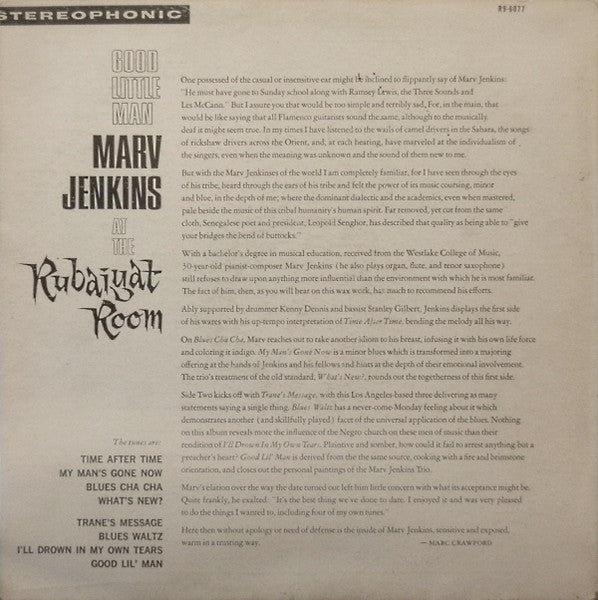 Marvin Jenkins : Marv Jenkins At The Rubaiyat Room - Good Little Man (LP, Album)