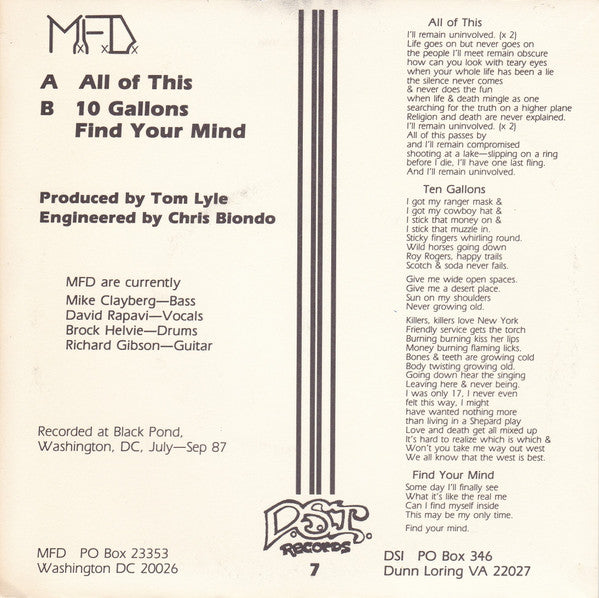 M.F.D. : All Of This (7", Cre)