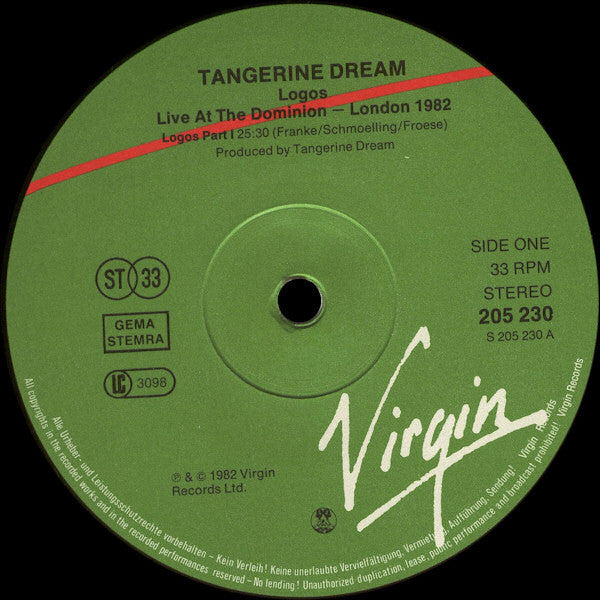Tangerine Dream : Logos - Live At The Dominion London 1982 (LP, Album)