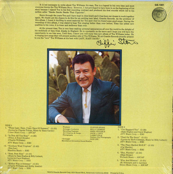 Tex Williams : Those Lazy Hazy Days (LP, Album)