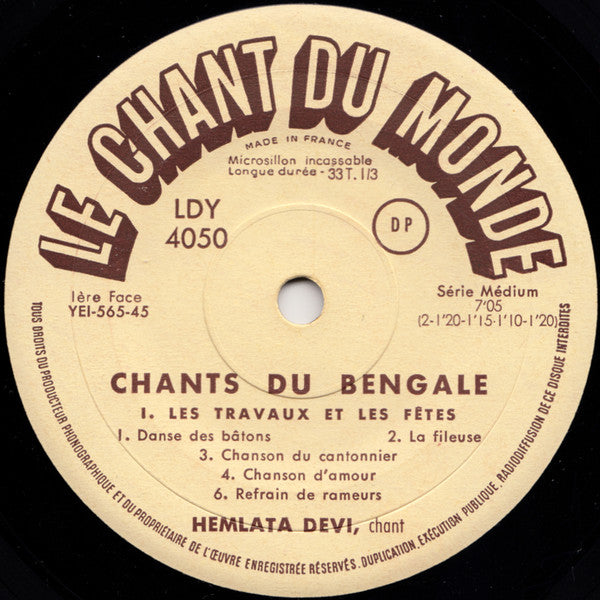 Hemlata Devi : Chants Du Bengale (7", EP)