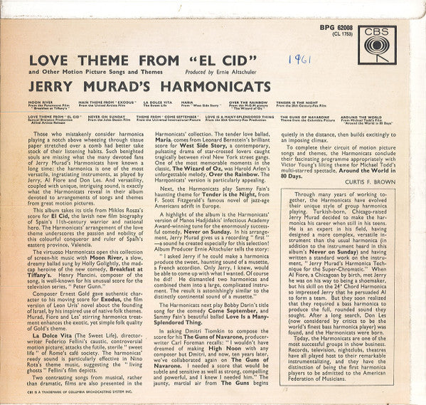 Jerry Murad's Harmonicats : Love Theme From "El Cid" And Other Motion Picture Songs And Themes (LP, Album, Mono)