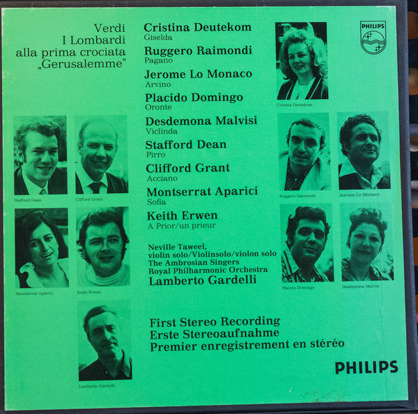 Giuseppe Verdi / Cristina Deutekom, Placido Domingo, Ruggero Raimondi, Royal Philharmonic Orchestra, The Ambrosian Singers, Lamberto Gardelli : I Lombardi (3xLP, Album + Box)