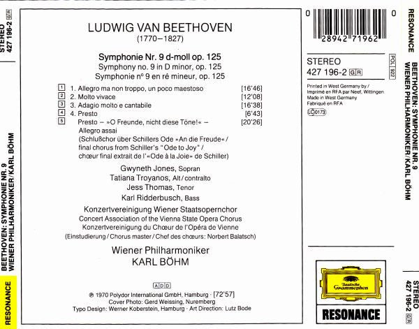 Ludwig Van Beethoven : Gwyneth Jones · Tatiana Troyanos · Jess Thomas · Karl Ridderbusch · Wiener Staatsopernchor · Wiener Philharmoniker · Karl Böhm : Symphonie Nr. 9 (CD, Album, RP)