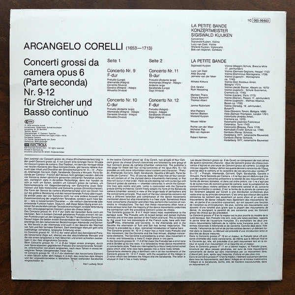 Arcangelo Corelli - La Petite Bande · Sigiswald Kuijken : Concerti Grossi Da Camera Opus 6, 9–12 (LP)