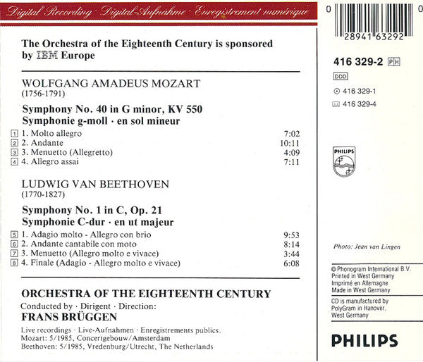 Orchestra Of The 18th Century, Frans Brüggen, Wolfgang Amadeus Mozart, Ludwig van Beethoven : Symphony No.40 / Symphony No.1 (CD)