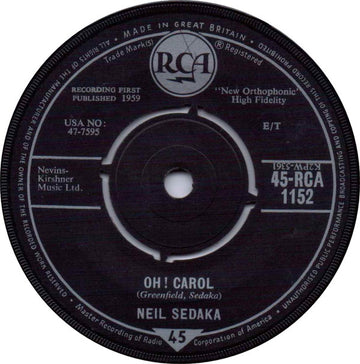 Neil Sedaka : Oh ! Carol (7", Single, Fou)