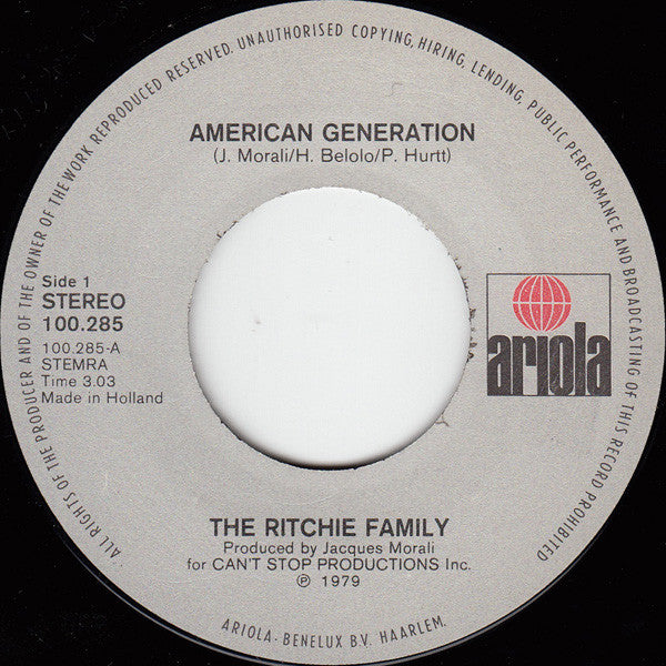 The Ritchie Family : American Generation (7", Single)
