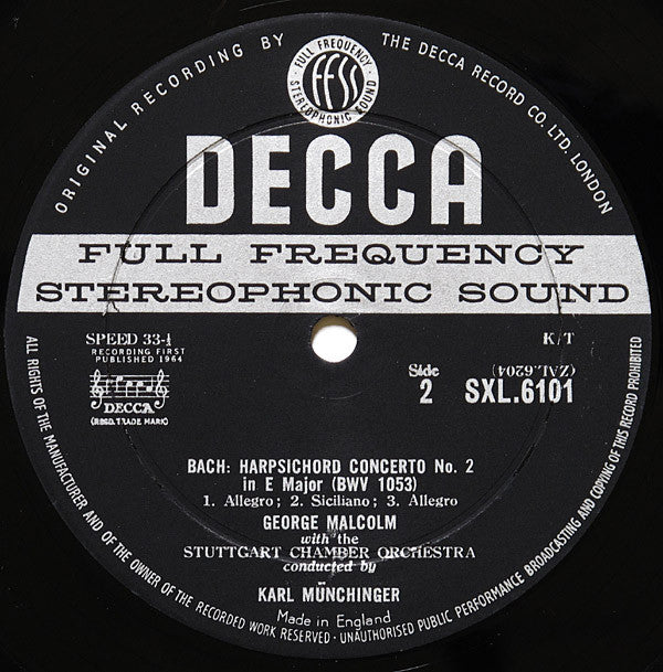 Bach*, George Malcolm, Stuttgart Chamber Orchestra*, Münchinger* : Harpsichord Concerti Nos.1 & 2 (LP)