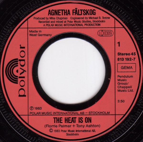 Agnetha Fältskog : The Heat Is On / Man (7", Single)