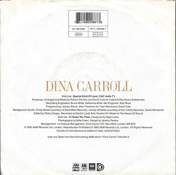 Dina Carroll : Special Kind Of Love (7", Single)