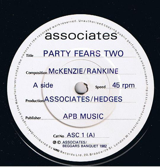 Associates* : Party Fears Two (7", Single)