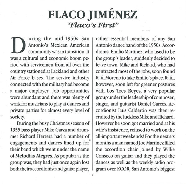 Flaco Jimenez : Flaco's First (CD, Comp)
