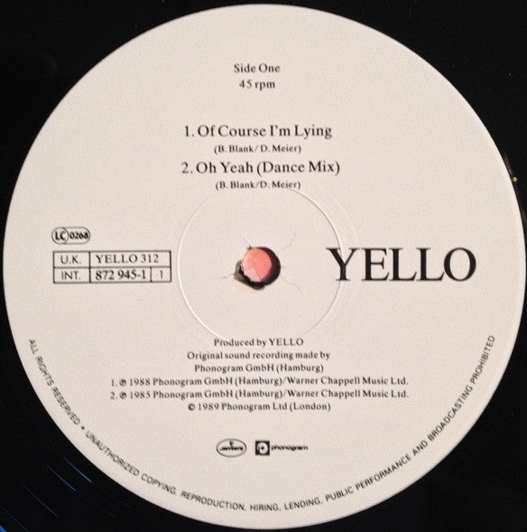 Yello : Of Course I'm Lying (12", Single)