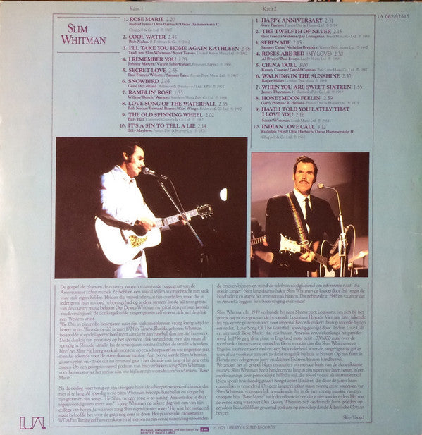 Slim Whitman : Onvergetelijke Hits (LP, Comp, RE)