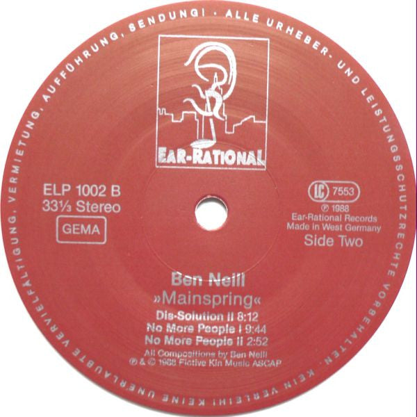 Ben Neill : Mainspring (LP, Album, Cle)