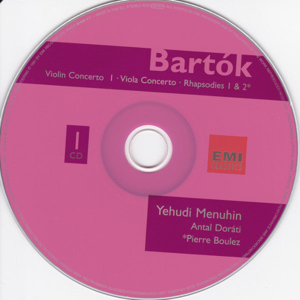 Béla Bartók - Yehudi Menuhin : Violin Concertos 1 & 2 · Viola Concerto · Rhapsodies 1 & 2 (2xCD, Comp)