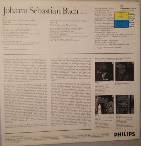 Johann Sebastian Bach, Deutsche Bachsolisten, Helmut Winschermann : Kantaten - Wer Mich Liebet, Der Wird Mein Wort Halten, BWV 74; Herz Und Mund Und Tat Und Leben, BWV 147 (LP)