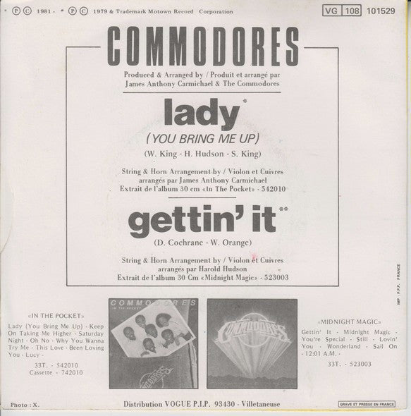 Commodores : Lady (You Bring Me Up) (7", Single)