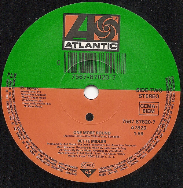 Bette Midler : From A Distance (7", Single, Sma)