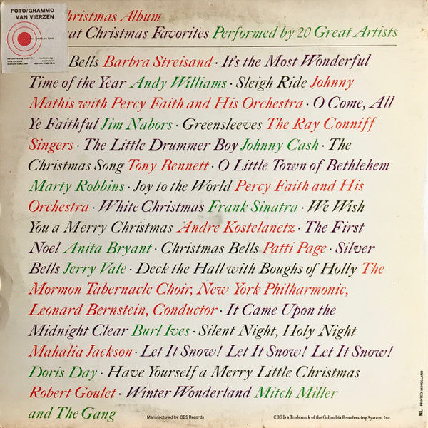 Various : The Christmas Album: 20 Great Christmas Favorites By 20 Great Artists (2xLP, Comp, Gat)