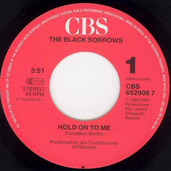 The Black Sorrows : Hold On To Me (7")