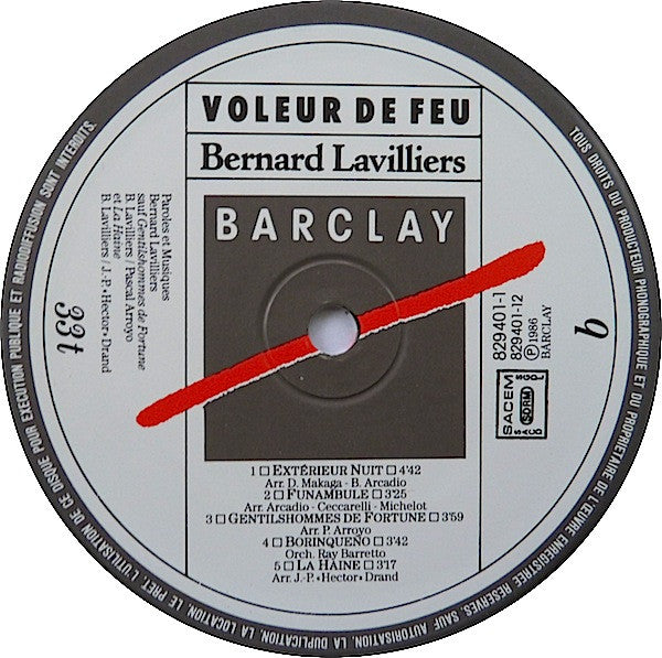 Bernard Lavilliers : Voleur De Feu (LP, Album + 12", Maxi)