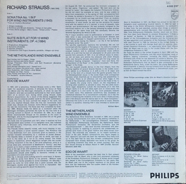 Richard Strauss - Nederlands Blazers Ensemble, Edo de Waart : Sonatina In F (1943) "From An Invalid's Workshop" / Suite In B Flat, Op. 4 (1883/84) (LP)