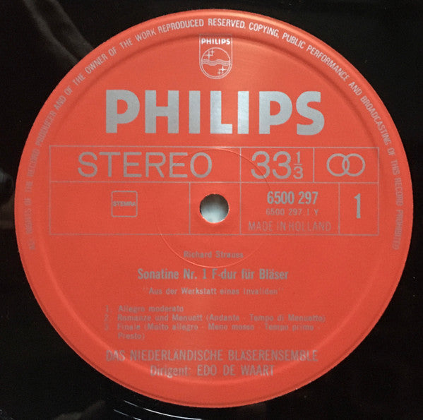 Richard Strauss - Nederlands Blazers Ensemble, Edo de Waart : Sonatina In F (1943) "From An Invalid's Workshop" / Suite In B Flat, Op. 4 (1883/84) (LP)