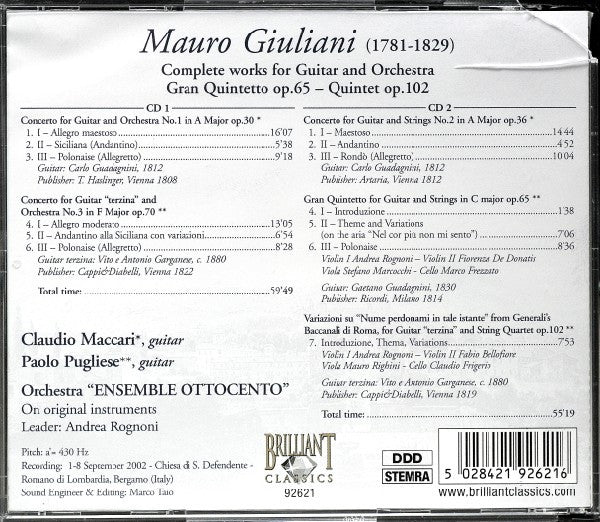 Mauro Giuliani (2) - Claudio Maccari, Paolo Pugliese (2), Ensemble Ottocento : Complete Guitar Concertos (2xCD)