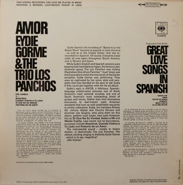 Eydie Gormé & Trio Los Panchos : Amor (Great Love Songs In Spanish) (LP, Album)