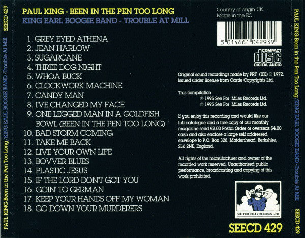 Paul King (3) / King Earl Boogie Band : Been In The Pen Too Long / Trouble At Mill (CD, Comp)