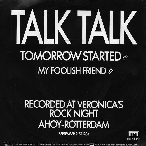 Talk Talk : Tomorrow Started (Live) (7", Single)