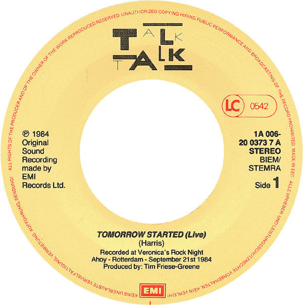 Talk Talk : Tomorrow Started (Live) (7", Single)