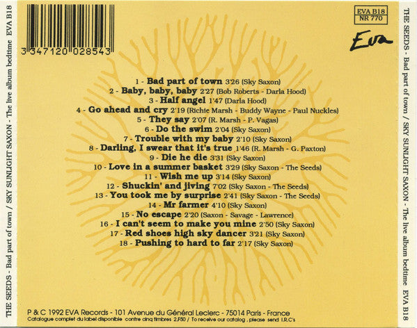 The Seeds / Sky Saxon : Bad Part Of Town / The Live Album Bedtime (CD, Comp, RE)