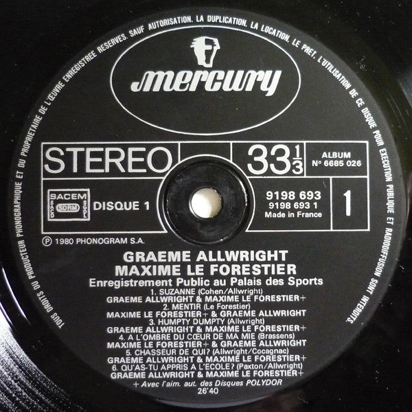 Graeme Allwright, Maxime Le Forestier : Enregistrement Public Au Palais Des Sports (2xLP, Album, Gat)