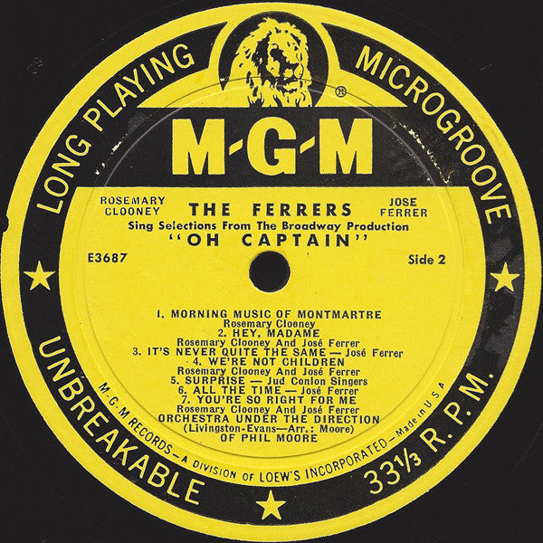 Rosemary Clooney, José Ferrer : The Ferrers Sing Selections From The Broadway Musical Comedy "Oh Captain!" (LP, Mono)