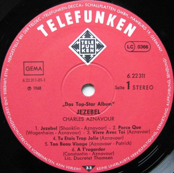 Charles Aznavour : Jezebel "Das Top-Star Album" (LP, Comp)
