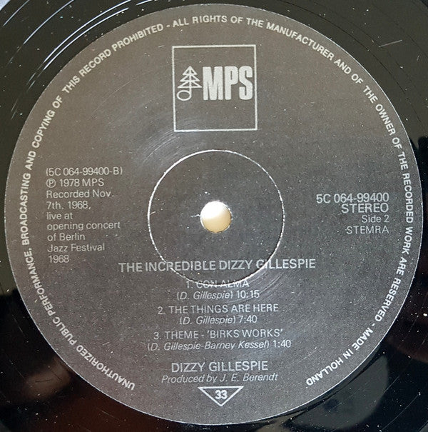 Dizzy Gillespie : The Incredible Dizzy Gillespie (LP, Album, RE)