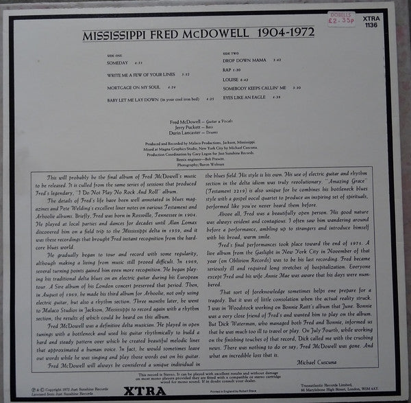 Mississippi Fred McDowell* : 1904-1972 (LP, Album)