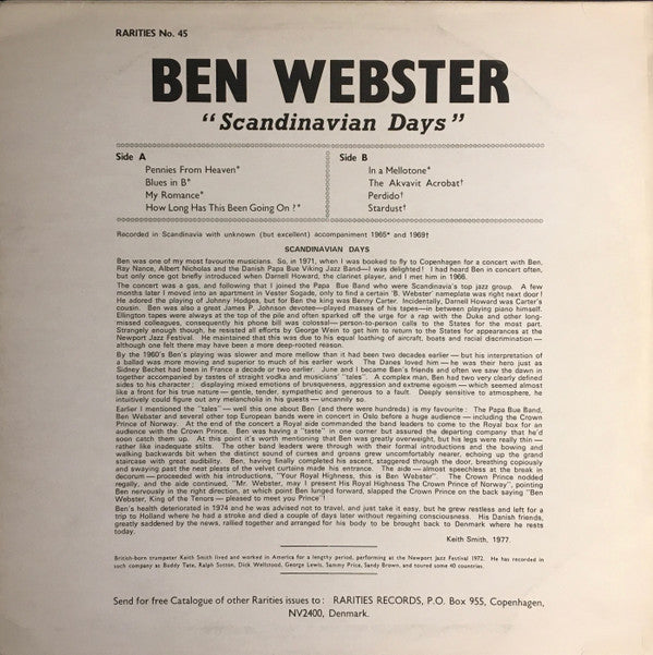 Ben Webster : Scandinavian Days (LP, Comp)