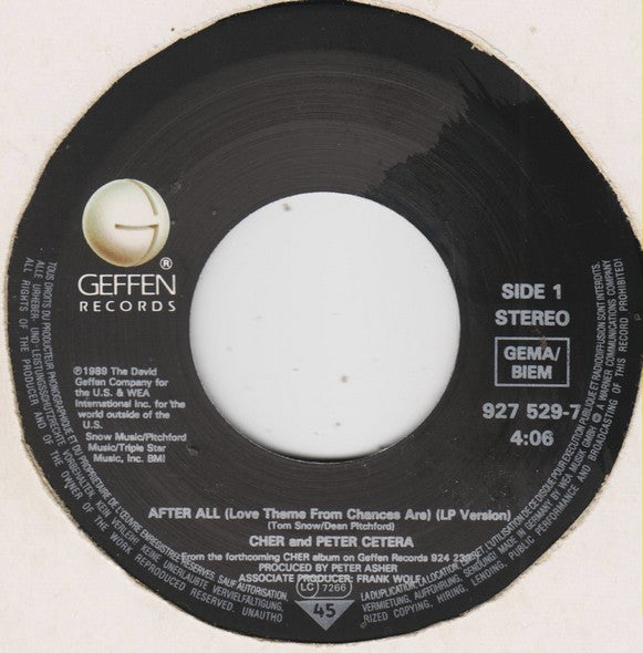 Cher & Peter Cetera : After All (7", Single)